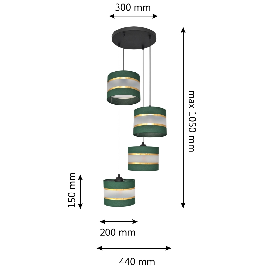 Luster na lanku HELEN 4xE27/60W/230V zelená/zlatá