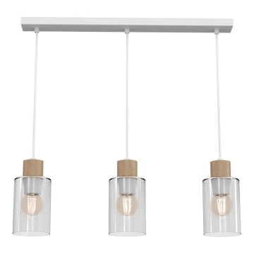 Luster na lanku MADERA 3xE27/60W/230V biela/drevo