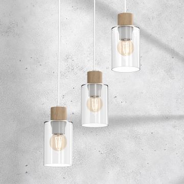 Luster na lanku MADERA 3xE27/60W/230V biela/drevo