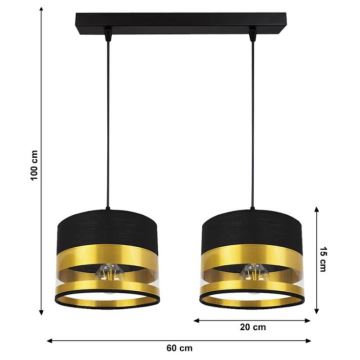 Luster na lanku MILO 2xE27/60W/230V zlatá/čierna