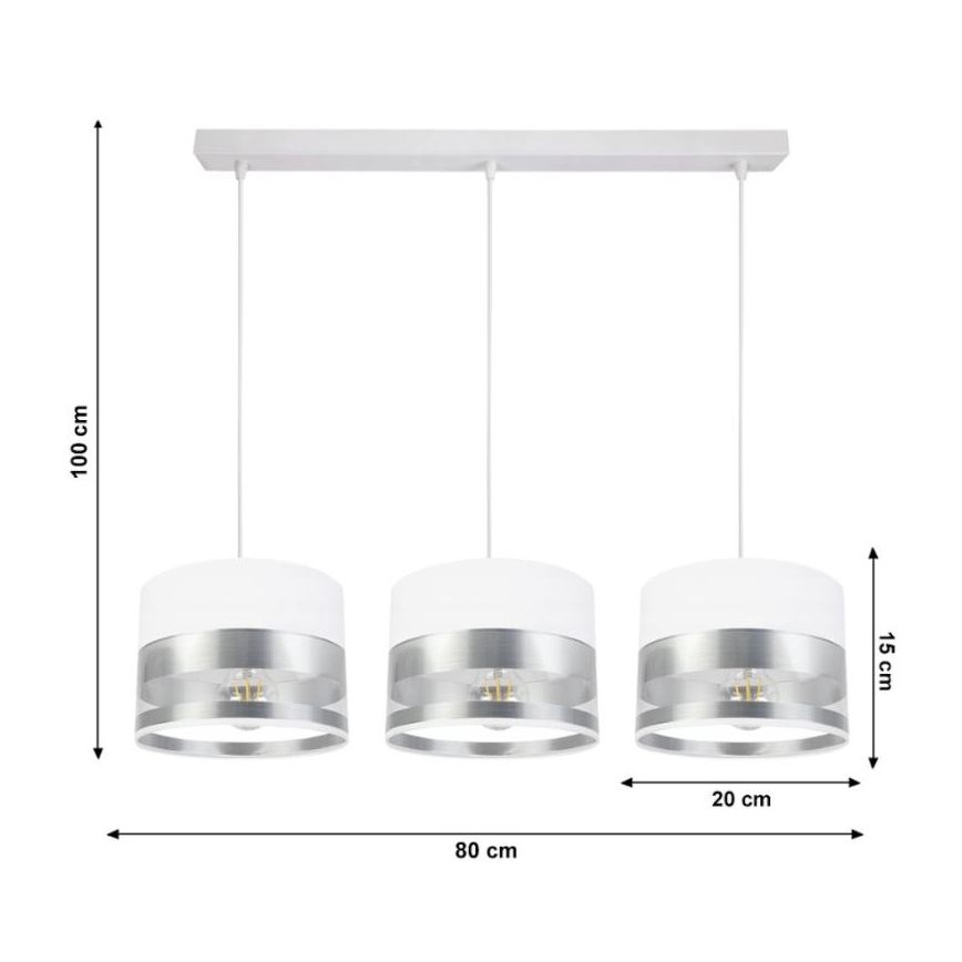 Luster na lanku MILO 3xE27/60W/230V strieborná