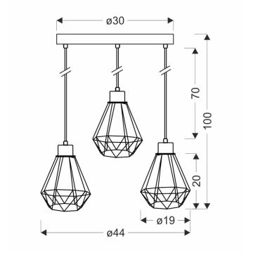 Luster na lanku PRIMO 3xE27/60W/230V čierna/zlatá