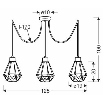 Luster na lanku PRIMO 3xE27/60W/230V čierna/zlatá