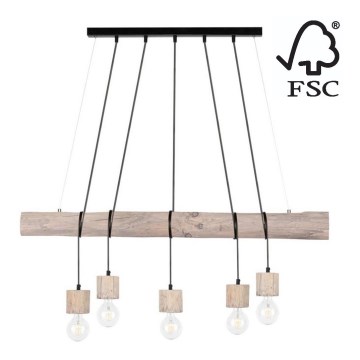 Luster na lanku TRABO 5xE27/60W/230V borovica – FSC certifikované