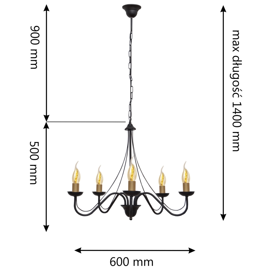 Luster na reťazi MALBO 5xE14/60W/230V