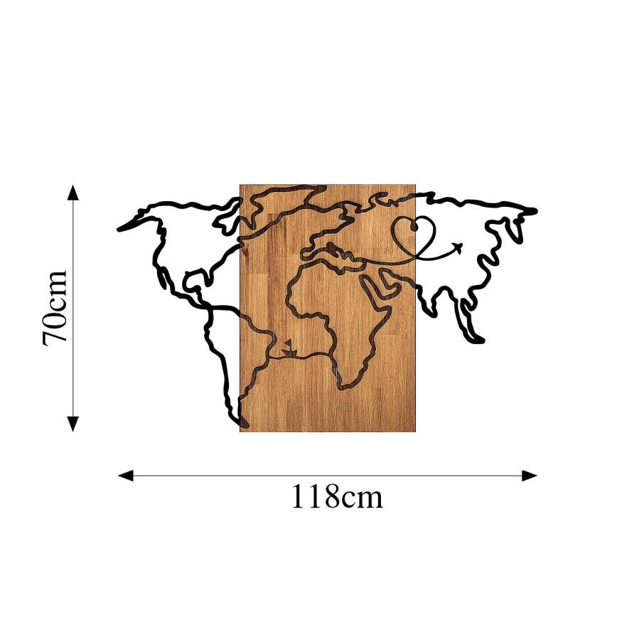 Nástenná dekorácia 118x70 cm mapa drevo/kov