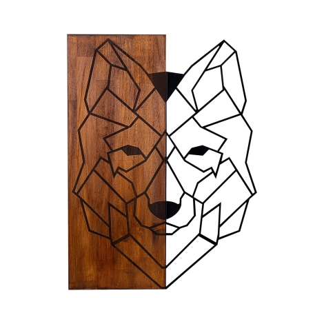 Nástenná dekorácia 45,5x58 cm vlk drevo/kov