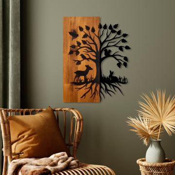 Nástenná dekorácia 46x58 cm strom drevo/kov