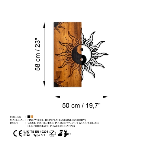 Nástenná dekorácia 50x58 cm jin jang drevo/kov