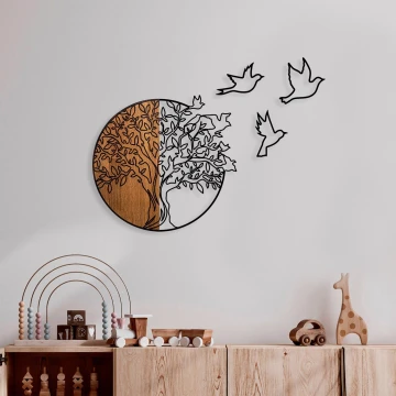 Nástenná dekorácia 60x56 cm strom a vtáci drevo/kov