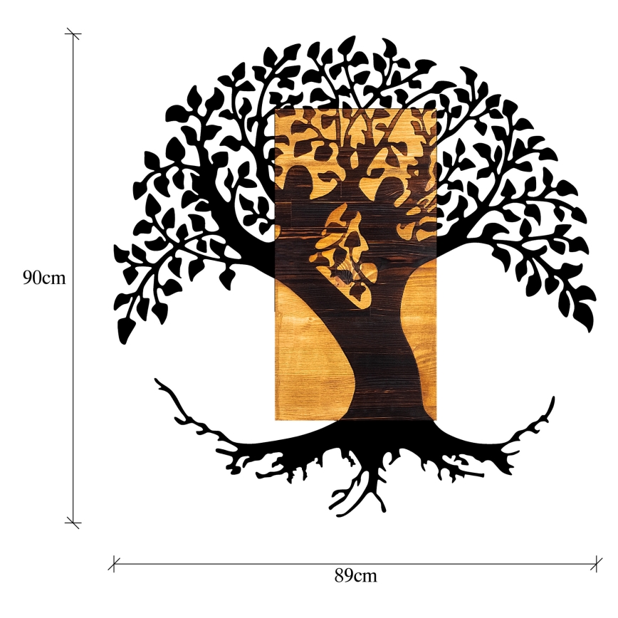 Nástenná dekorácia 89x90 cm strom drevo/kov