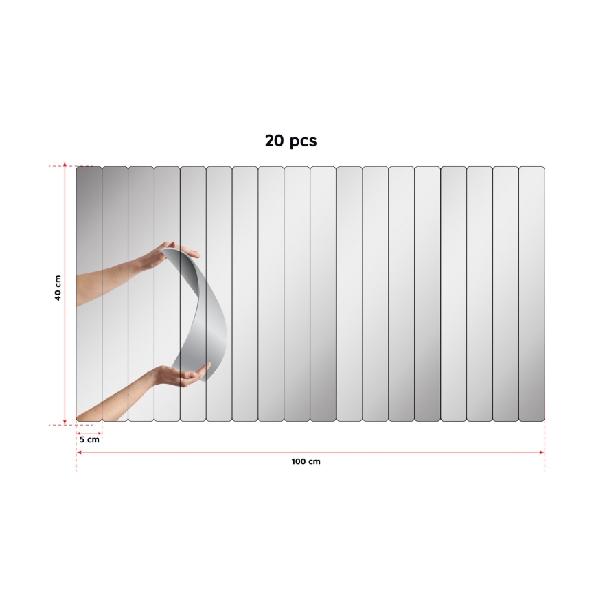 Nástenné zrkadlo RECTANGULAR 100x40 cm - 20 částí