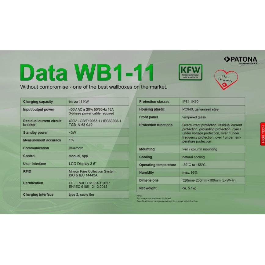 PATONA - Nabíjacia stanica s LCD displejom pre elektromobily 11kW/400V/16A IP54