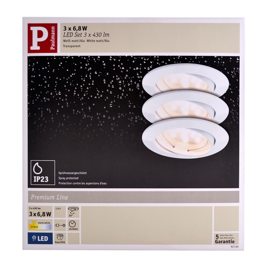 Paulmann 92765 - SADA 3x LED Podhľadové svietidlo COIN 3xLED/6,8W/230V biela