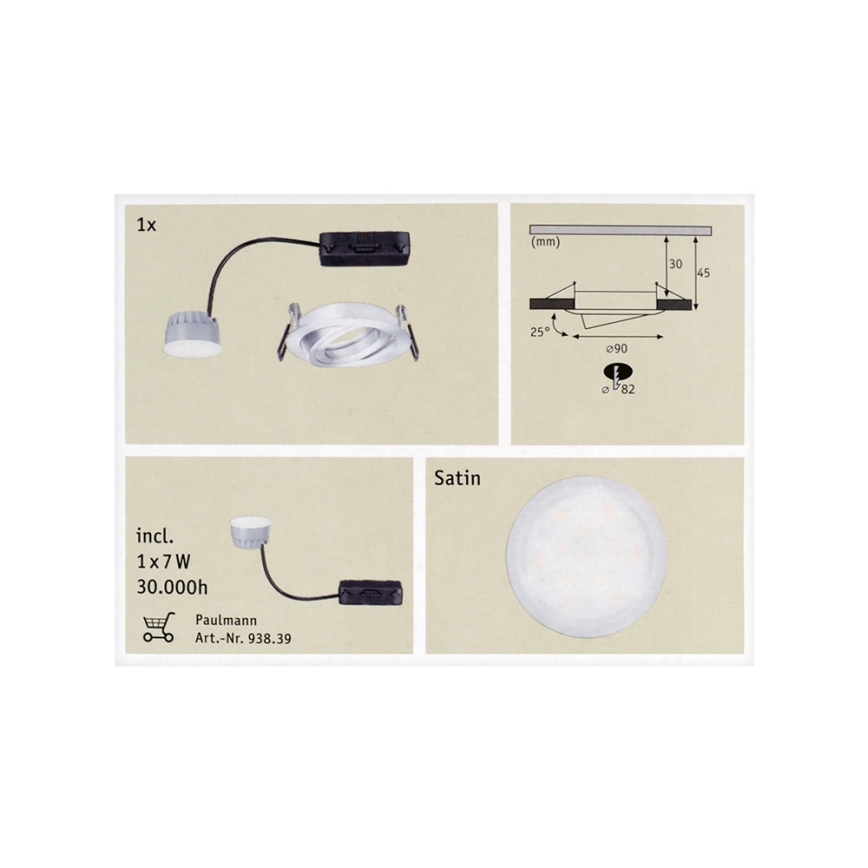 Paulmann 92832 - LED/7W Kúpeľňové podhľadové svietidlo COIN 230V