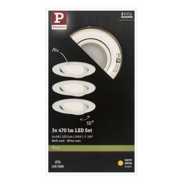 Paulmann 93449 - SADA 3xLED/6,5W IP23 Kúpeľňové podhľadové svietidlo NOVA 230V