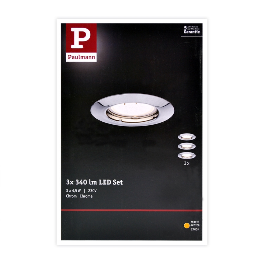 Paulmann 93657 - SADA 3x LED/GU10/4,5W Podhľadové svietidlo 230V