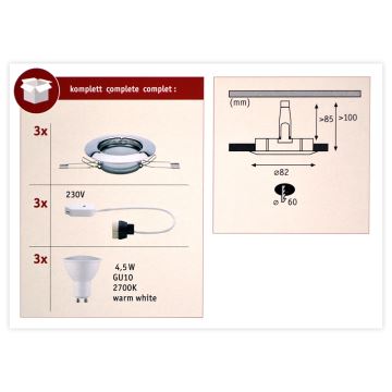 Paulmann 93657 - SADA 3x LED/GU10/4,5W Podhľadové svietidlo 230V