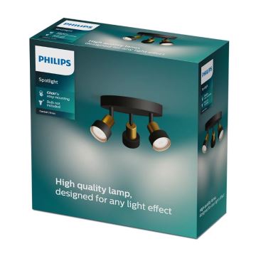 Philips - Bodové svietidlo CONDUIT 3xGU10/5W/230V čierna/mosadz
