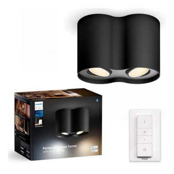 Philips - LED Stmievateľné bodové svietidlo Hue PILLAR 2xGU10/4,2W/230V 2200-6500K + diaľkové ovládanie čierna