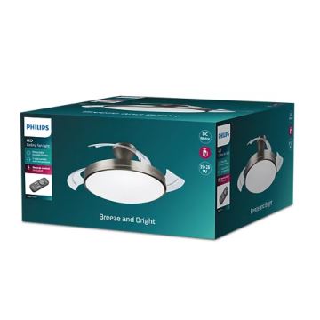 Philips-LED Stropné svietidlo s ventilátorom BLISS LED/35W/230V 5500/4000/2700K nikel + diaľkové ovládanie