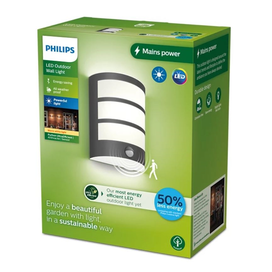 Philips - LED Vonkajšie nástenné svietidlo so senzorom PYTHON LED/3,8W/230V IP44