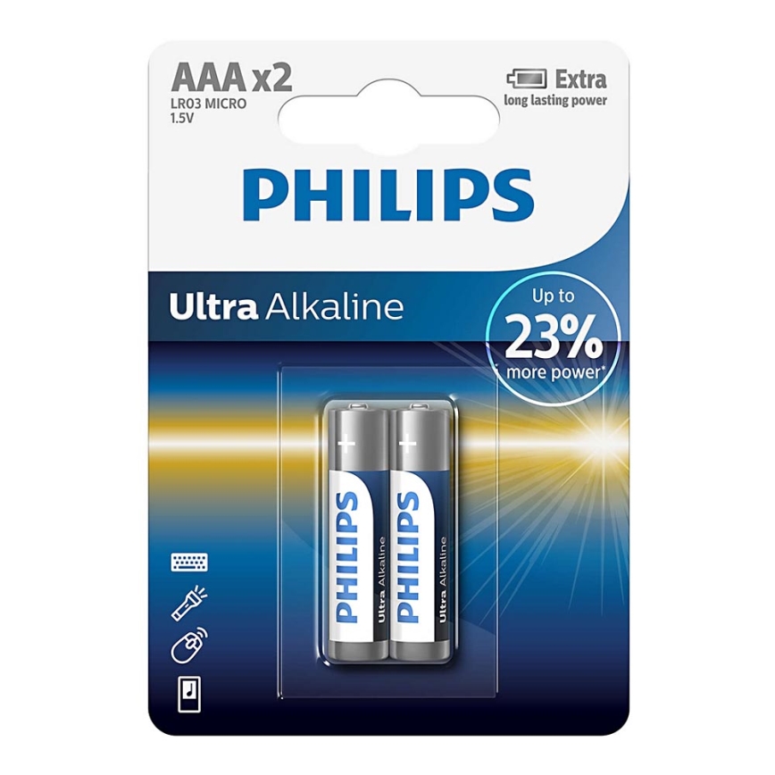 Philips LR03E2B/10 - 2 ks Alkalická batéria AAA ULTRA ALKALINE 1,5V 1250mAh