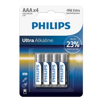 Philips LR03E4B/10 - 4 ks Alkalická batéria AAA ULTRA ALKALINE 1,5V 1250mAh