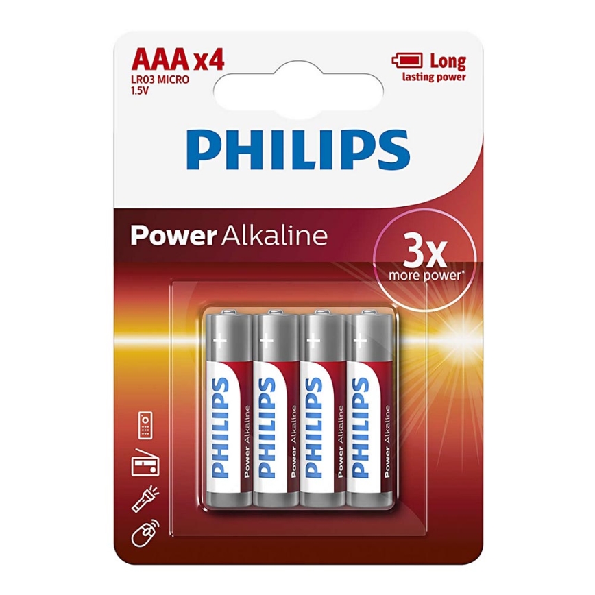 Philips LR03P4B/10 - 4 ks Alkalická batéria AAA POWER ALKALINE 1,5V 1150mAh
