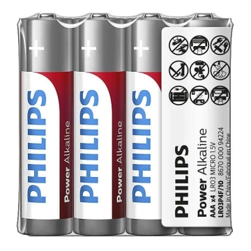 Philips LR03P4F/10 - 4 ks Alkalická batéria AAA POWER ALKALINE 1,5V 1150mAh