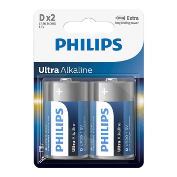 Philips LR20E2B/10 - 2 ks Alkalická batéria D ULTRA ALKALINE 1,5V 15000mAh