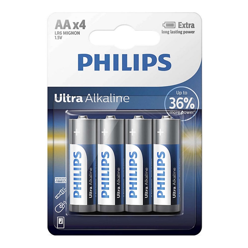 Philips LR6E4B/10 - 4 ks Alkalická batéria AA ULTRA ALKALINE 1,5V 2800mAh