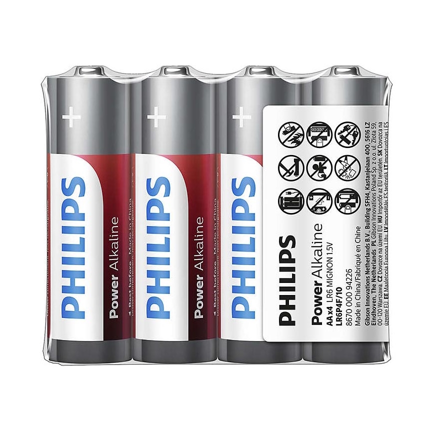 Philips LR6P4F/10 - 4 ks Alkalická batéria AA POWER ALKALINE 1,5V 2600mAh