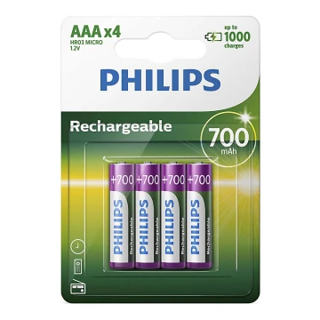 Philips R03B4A70/10 - 4 ks Nabíjacia batéria AAA MULTILIFE NiMH/1,2V/700 mAh
