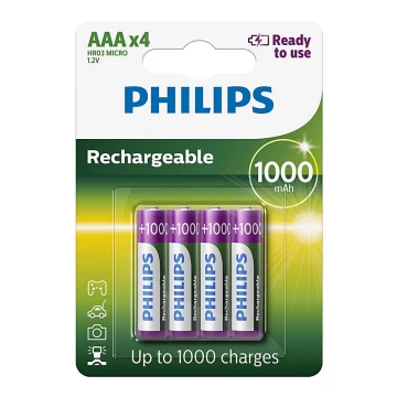 Philips R03B4RTU10/10 - 4 ks Nabíjacia batéria AAA MULTILIFE NiMH/1,2V/1000 mAh