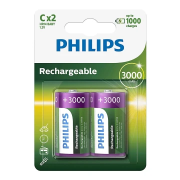 Philips R14B2A300/10 - 2 ks Nabíjacia batéria C MULTILIFE NiMH/1,2V/3000 mAh