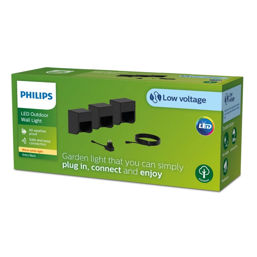 Philips - SADA 3x LED Vonkajšie nástenné svietidlo GRITS LED/1,5W/24/230V IP44