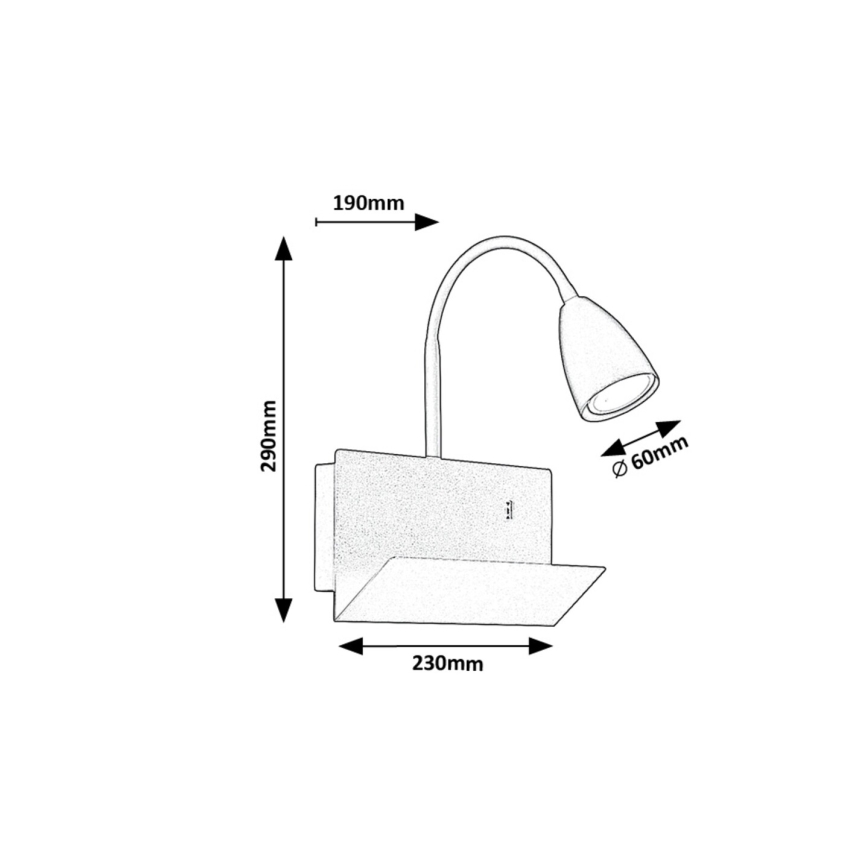 Rabalux - Nástenná lampa s poličkou a USB portom 1xGU10/25W/230V biela