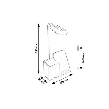 Rabalux - LED Stmievateľná stolná lampa s bezdrôtovým nabíjaním QI LED/4W/5V 3000/4000/6500K biela