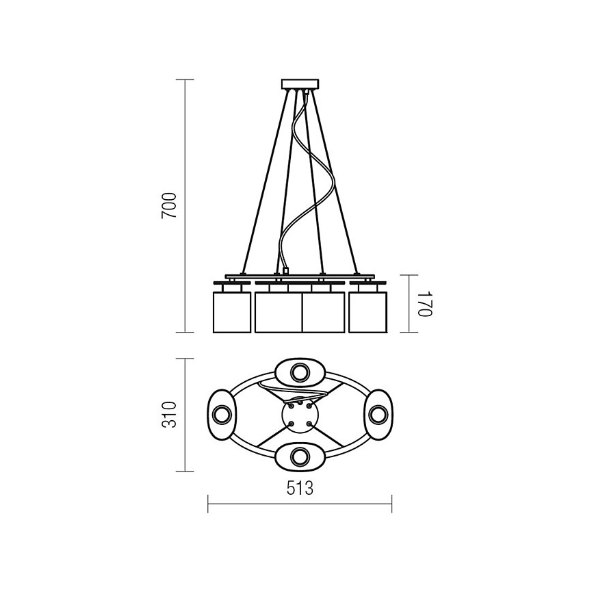 Redo 01-1030 - Luster na lanku SHAPE 4xE14/28W/230V