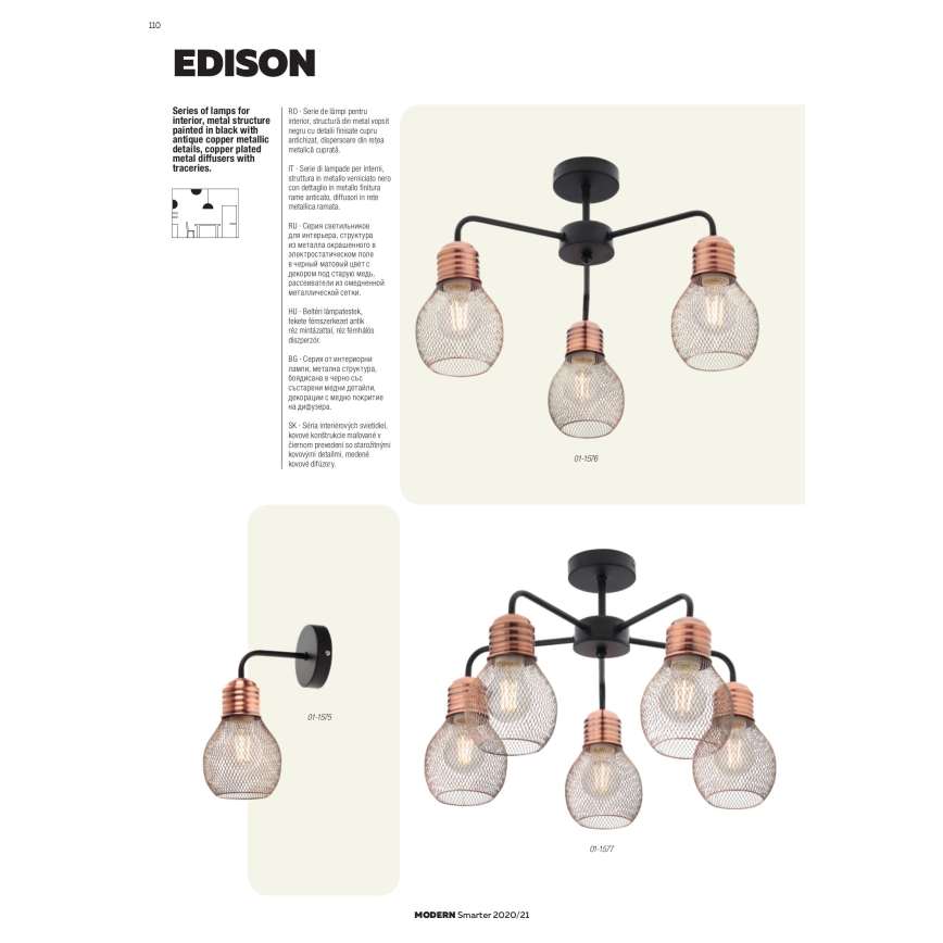 Redo 01-1576 - Prisadený luster EDISON 3xE27/42W/230V