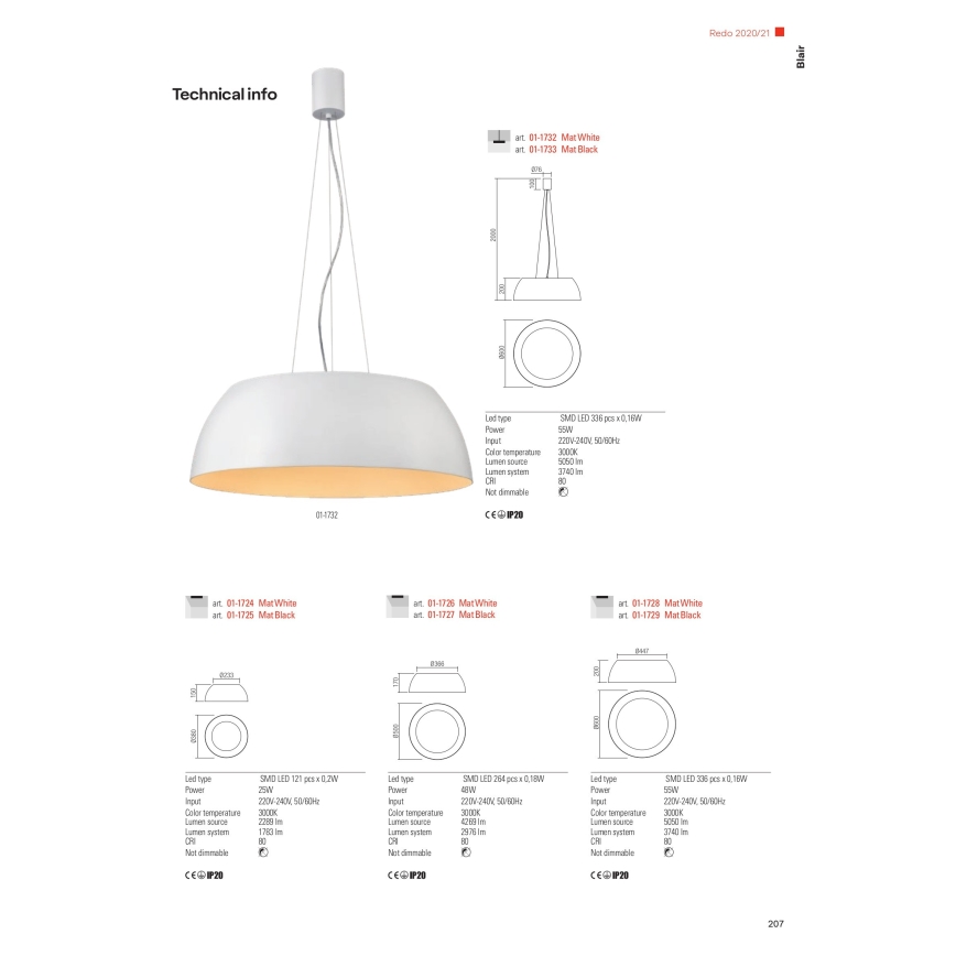 Redo 01-1732 - LED Luster na lanku BLAIR LED/55W/230V 3000K biela