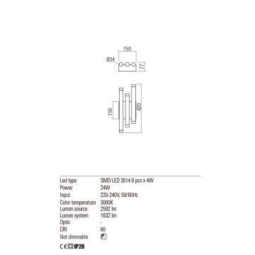 Redo 01-2037 - LED Nástenné svietidlo MADISON 6xLED/4W/230V meď