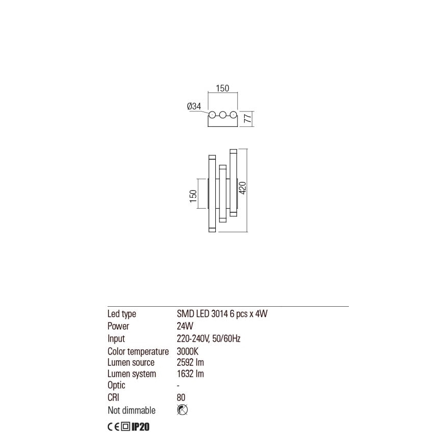 Redo 01-2037 - LED Nástenné svietidlo MADISON 6xLED/4W/230V meď