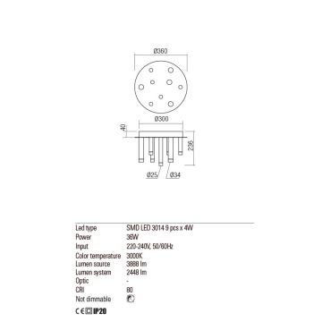 Redo 01-2039 - LED Stropné svietidlo MADISON 9xLED/4W/230V zlatá