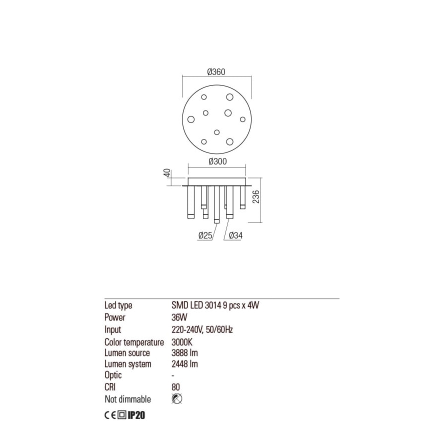 Redo 01-2041 - LED Stropné svietidlo MADISON 9xLED/4W/230V čierna