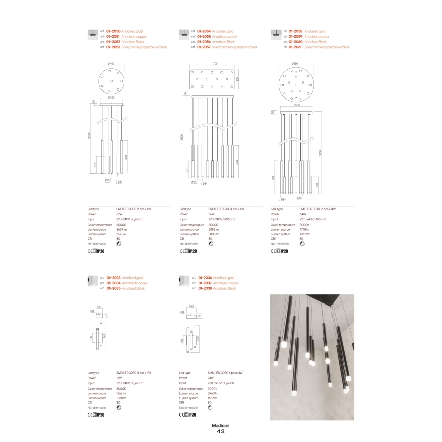 Redo 01-2047 - LED Luster na lanku MADISON 8xLED/4W/230V meď