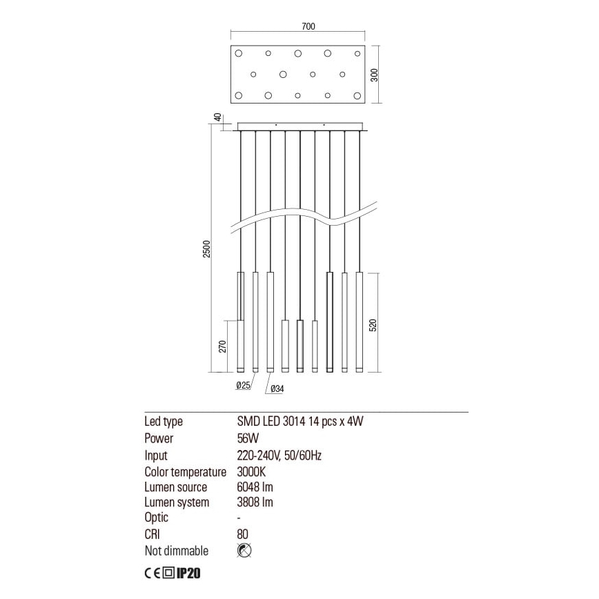 Redo 01-2056 - LED Luster na lanku MADISON 14xLED/4W/230V čierna