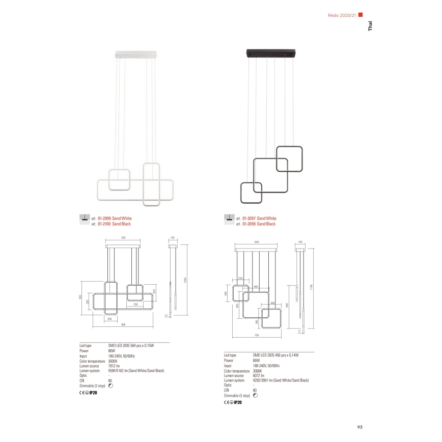 Redo 01-2097 - LED Stmievateľný luster na lanku THAI LED/66W/230V 3000K biela