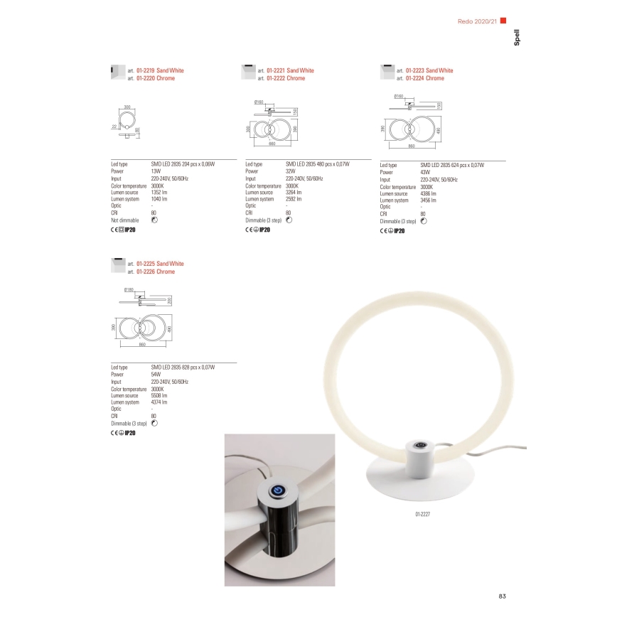 Redo 01-2225 - LED Stmievateľný prisadený luster SPELL LED/54W/230V 3000K biela